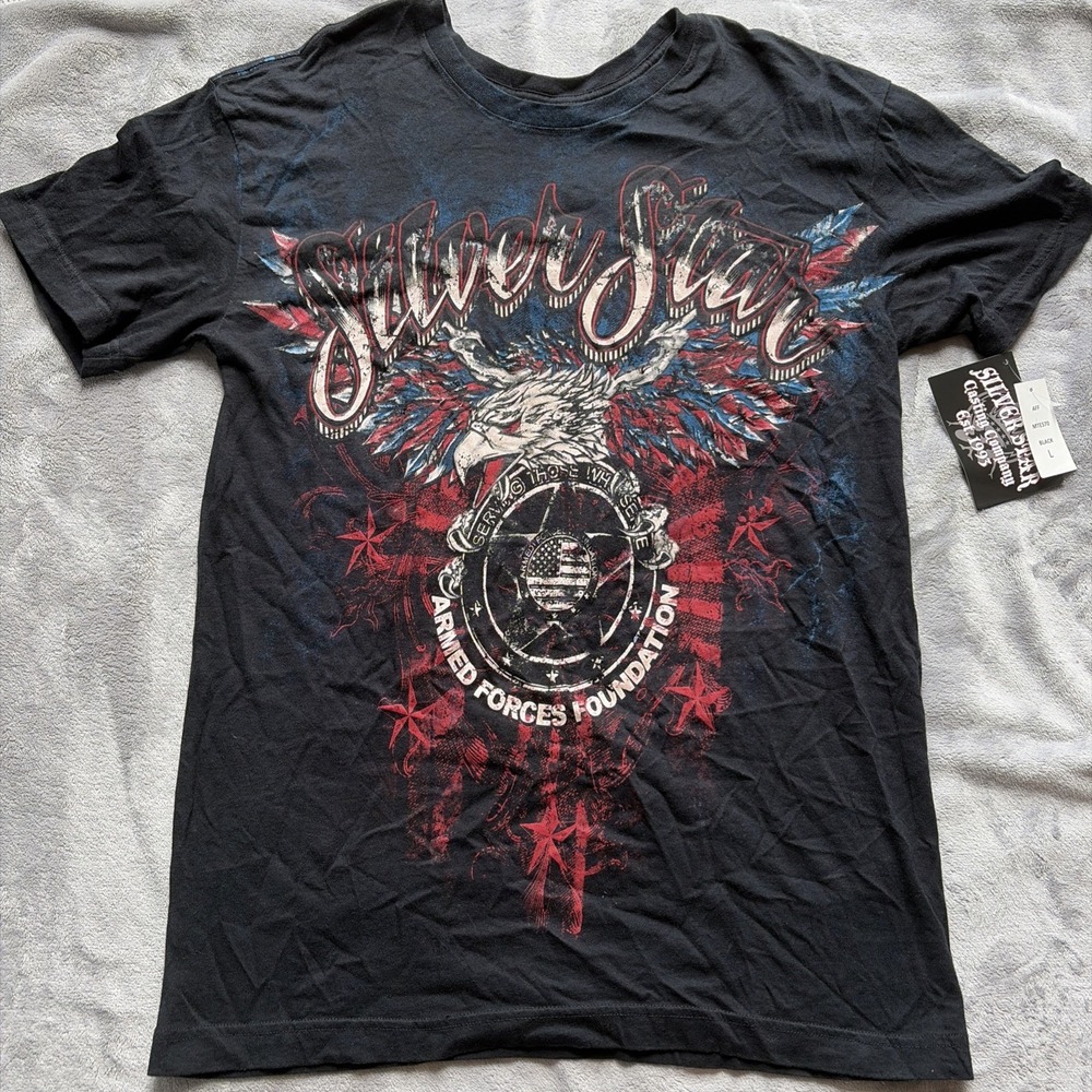Silver Star Casting Company Shirt Mens Large‎ Eagle USA Black 4th Of July - NWT